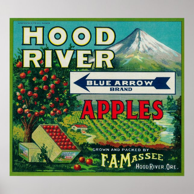 Blue Arrow Apple Crate LabelHood River, OR Poster (Vorne)