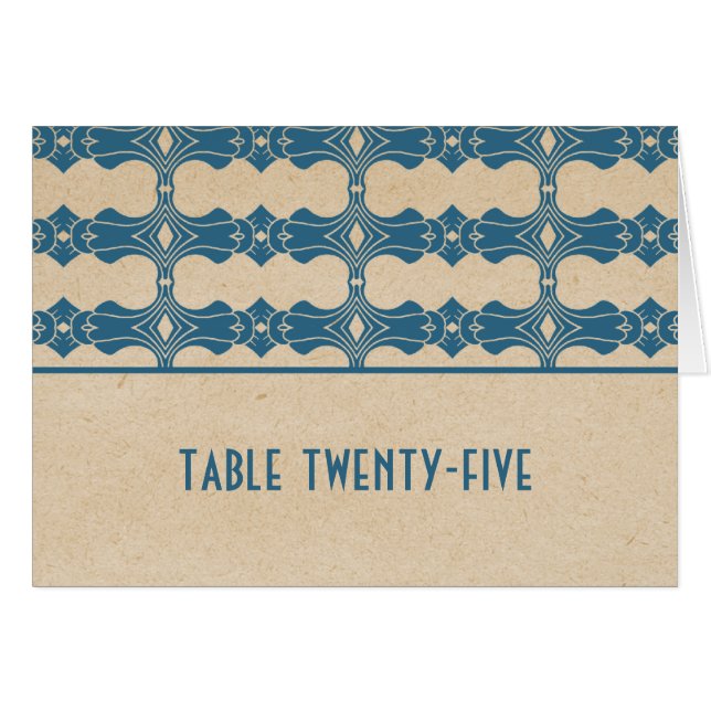 Blue Art Deco Border Tischnummer Card (Vorderseite (Horizontal))