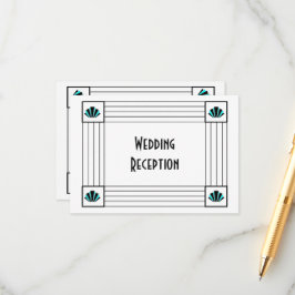 Blue Art Deco Design Hochzeitsempfang Begleitkarte