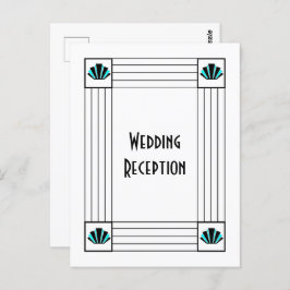 Blue Art Deco Design Hochzeitsempfang Postkarte