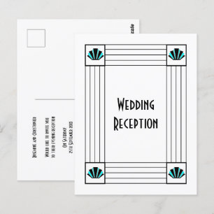 Blue Art Deco Design Hochzeitsempfang Postkarte
