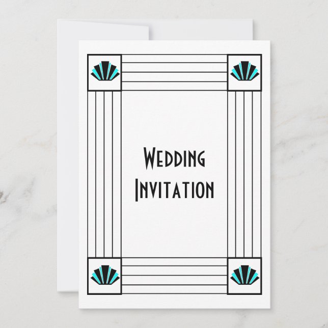 Blue Art Deco Design Wedding Einladung (Vorderseite)