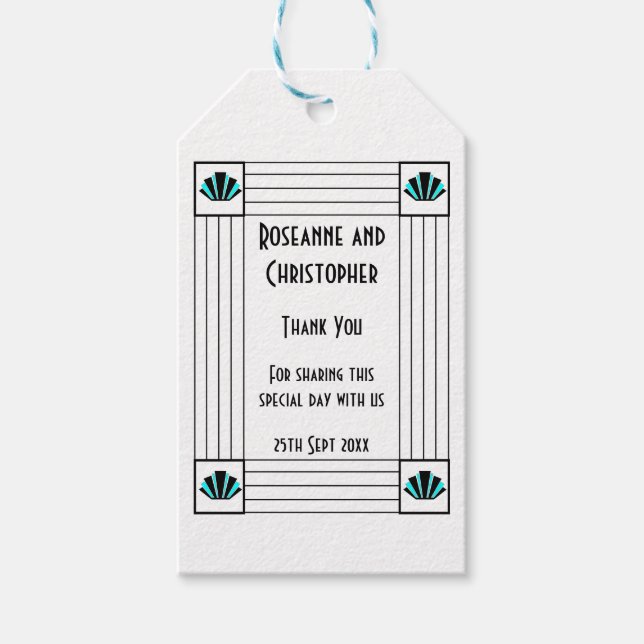 Blue Art Deco Design Wedding Geschenkanhänger (Vorderseite)