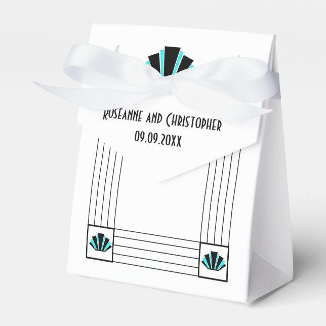 Blue Art Deco Design Wedding Geschenkschachtel (Vorderseite)