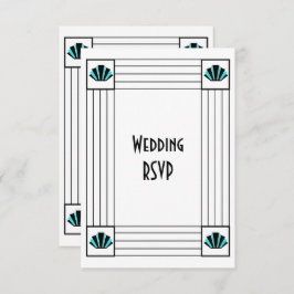 Blue Art Deco Design Wedding RSVP Karte
