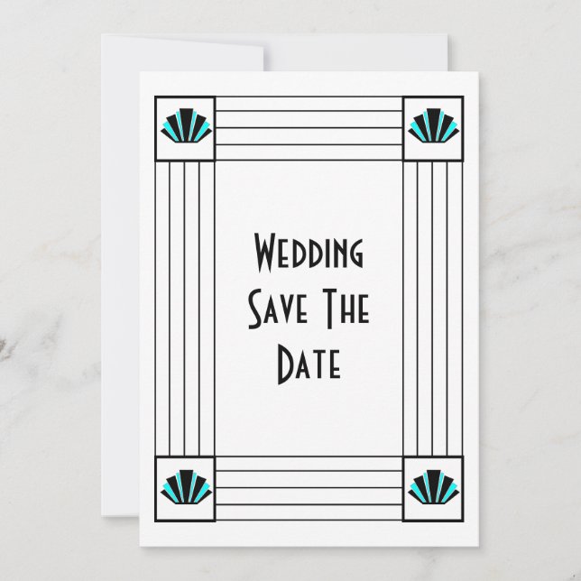 Blue Art Deco Design Wedding Save The Date (Vorderseite)