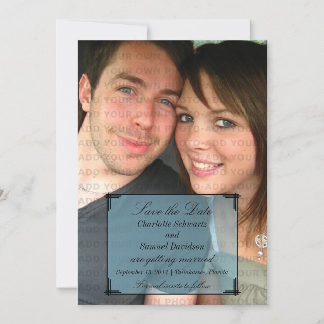 Blue Art Deco Frame Save the Date einladen Einladung (Vorderseite)