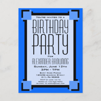 Blue Art Deco Geometric Geburtstag Einladung Postk