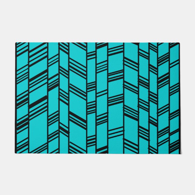 Blue Art Deco Lines Fußmatte (Vorderseite)