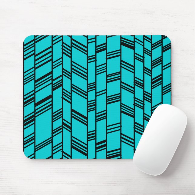 Blue Art Deco Lines Mousepad (Mit Mouse)