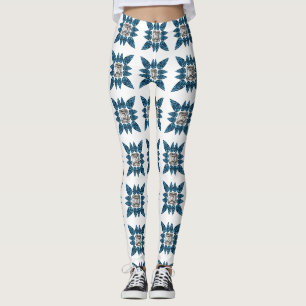 Blue Art Deco Muster Leggings