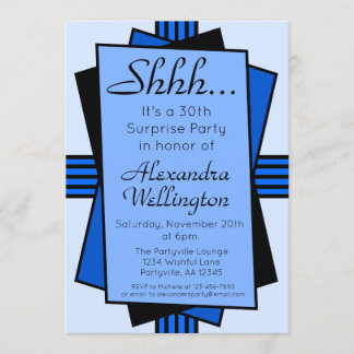 Blue Art Deco Überraschung Party Geburtstag Einladung