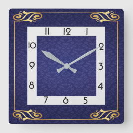 Blue Art Deko Quadratische Wanduhr