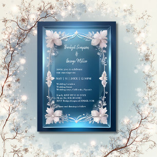 Blue Art Deko verzierte Bilderhochzeit Einladung