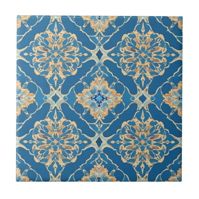 Blue Art Nouveau marokkanisch Ethnisch Fliese (Vorderseite)