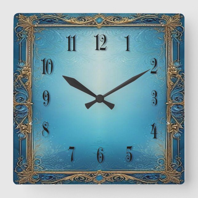 Blue Art  Quadratische Wanduhr (Vorderseite)