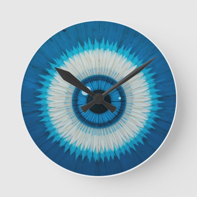 Blue Artistic Evil Eye Design Runde Wanduhr (Vorderseite)