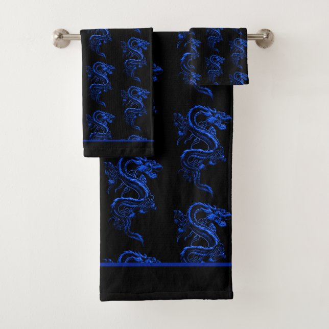 Blue Asian Dragon Badhandtuch Set (Insitu)
