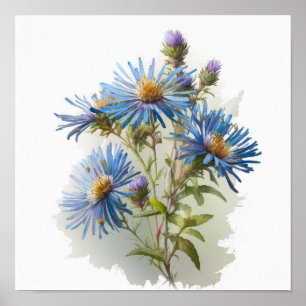 Blue Aster Blumen Art Print Poster