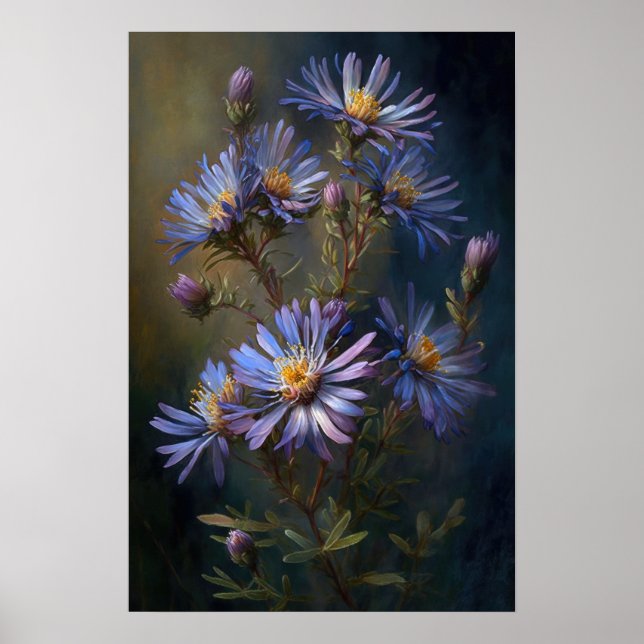 Blue Aster Blumen Art Print Poster (Vorne)