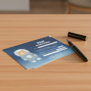 Blue Astronaut Bear Outer Space RSVP Karte