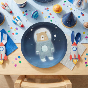 Blue Astronaut Bear Space Baby Dusche Pappteller