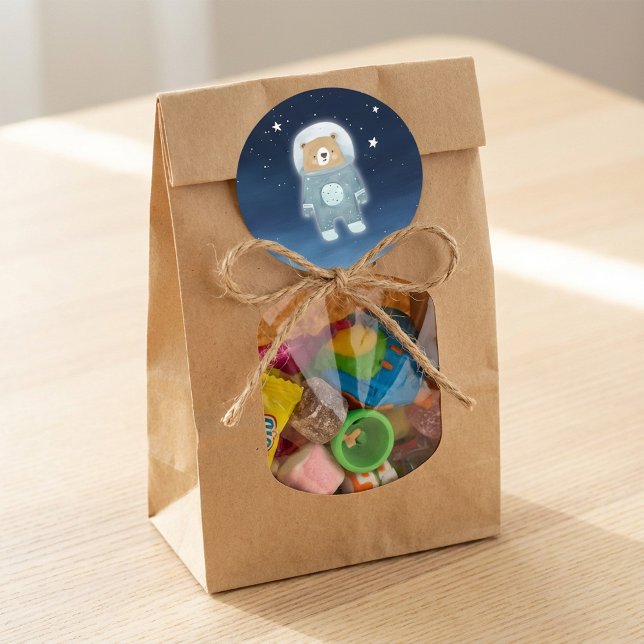 Blue Astronaut Bear Space Baby Dusche Runder Aufkleber (Blue Astronaut Bear Space Baby Shower Classic Round Sticker.)