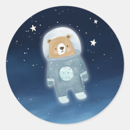 Blue Astronaut Bear Space Baby Dusche Runder Aufkleber