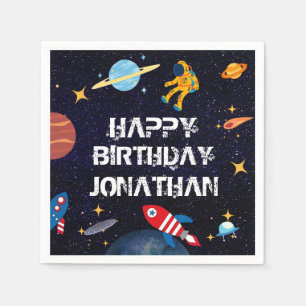 Blue Astronaut Birthday Planets Name Serviette