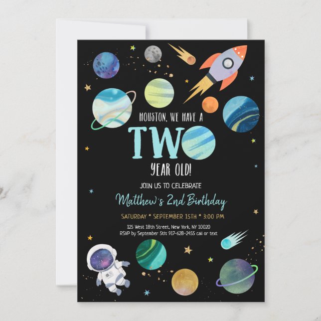 Blue Astronaut Outer Space Einladung (Vorderseite)