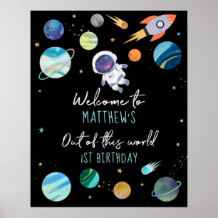 Blue Astronaut Outer Space Geburtstag Willkommen Poster