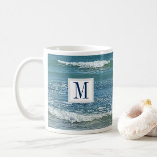 Blue Atlantic Ocean Shore Simple Single Initial Kaffeetasse