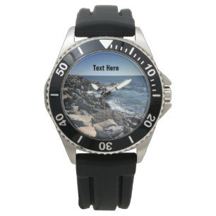 Blue Atlantic Ocean Wavy Rocky Seashore Küste Armbanduhr