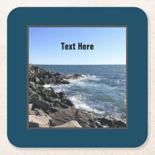 Blue Atlantic Ocean Wavy Rocky Seashore Küste Rechteckiger Pappuntersetzer