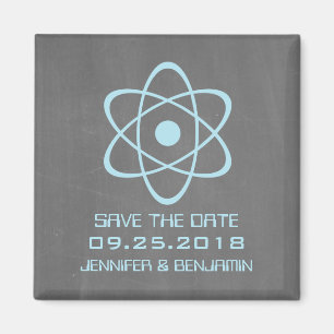 Blue Atomic Chalkboard Save the Date Magnet