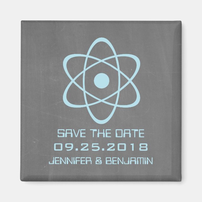 Blue Atomic Chalkboard Save the Date Magnet (Vorne)