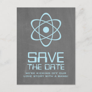Blue Atomic Chalkboard Save the Date Postkarte