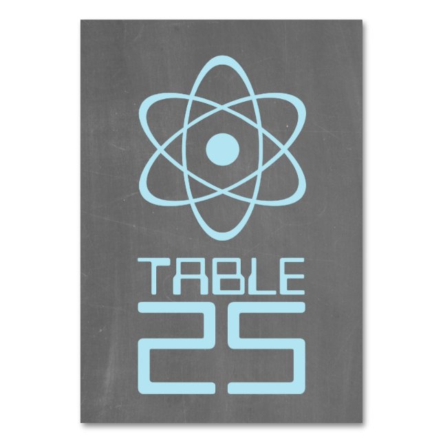 Blue Atomic Chalkboard Table Card Tischnummer (Vorderseite)