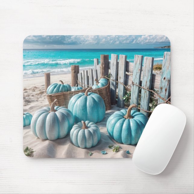 Blue Autumn Beach Pumpkins Mousepad (Mit Mouse)