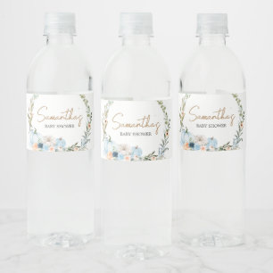 Blue Autumn Blume Pumpkin Baby Dusche Wasserflaschenetikett