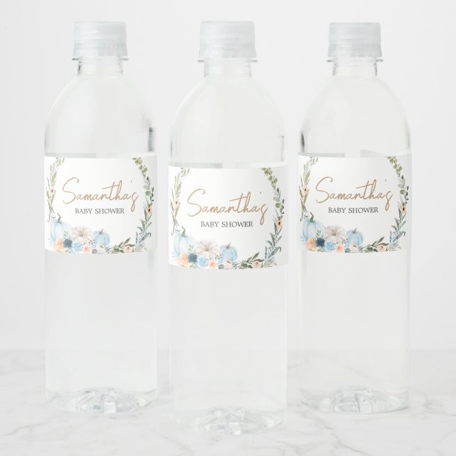 Blue Autumn Blume Pumpkin Baby Dusche Wasserflaschenetikett (Flaschen)