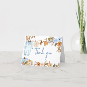 Blue Autumn Floral Pumpkin Baby Dusche Dankeskarte