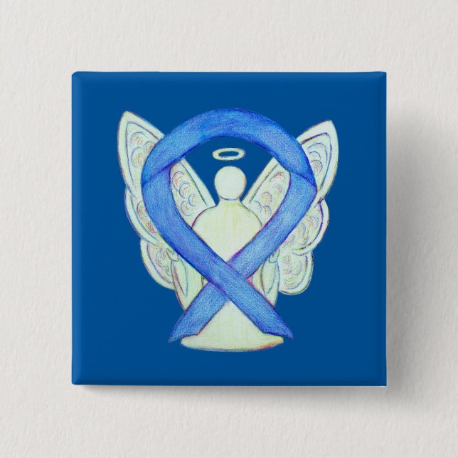 Blue Awareness Ribbon Angel Custom Art Buttons (Vorderseite)