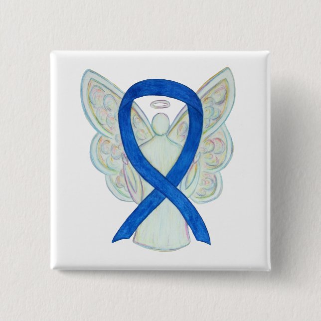 Blue Awareness Ribbon Angel Custom Art Buttons (Vorderseite)