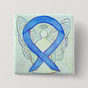Blue Awareness Ribbon Angel Custom Art Buttons