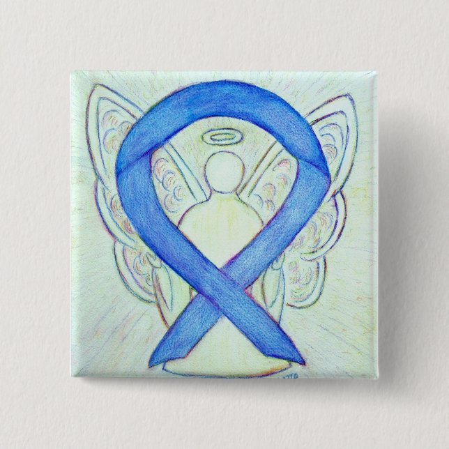 Blue Awareness Ribbon Angel Custom Art Buttons (Vorderseite)