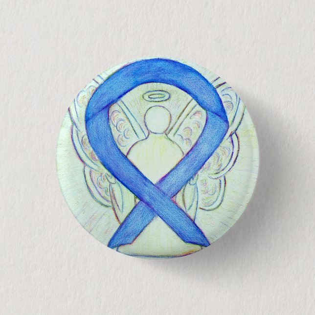 Blue Awareness Ribbon Angel Custom Art Buttons (Vorderseite)
