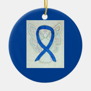 Blue Awareness Ribbon Angel Custom Art Keramikornament