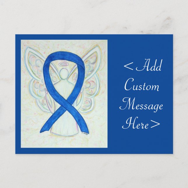Blue Awareness Ribbon Angel Custom Art Postkarte (Vorderseite)