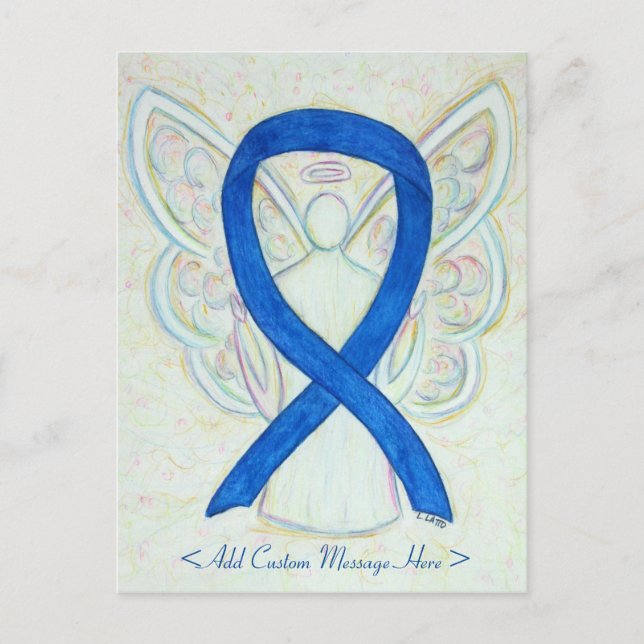 Blue Awareness Ribbon Angel Custom Art Postkarte (Vorderseite)